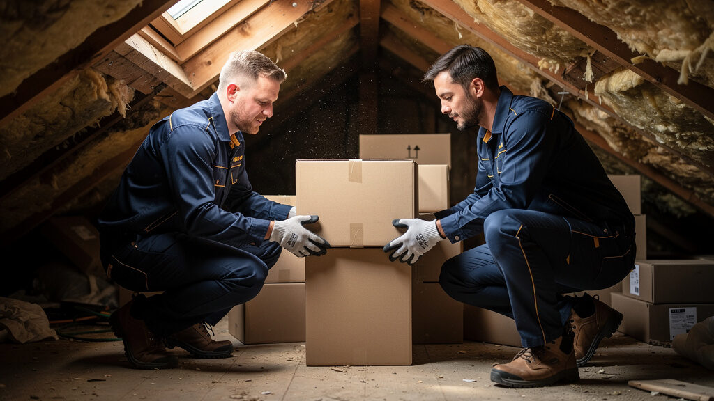 Father’s Legacy crew preparing to remove items from a Greeley attic