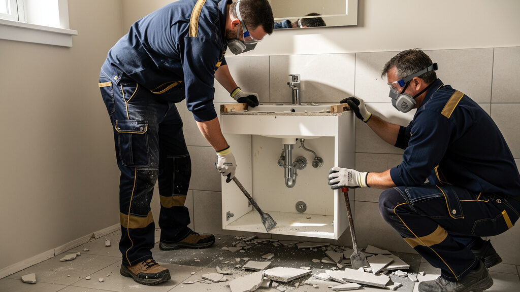 Bathroom fixture and tile removal in Greeley