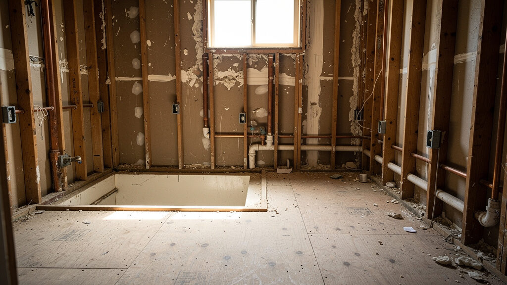Debris removal and bathroom cleanup