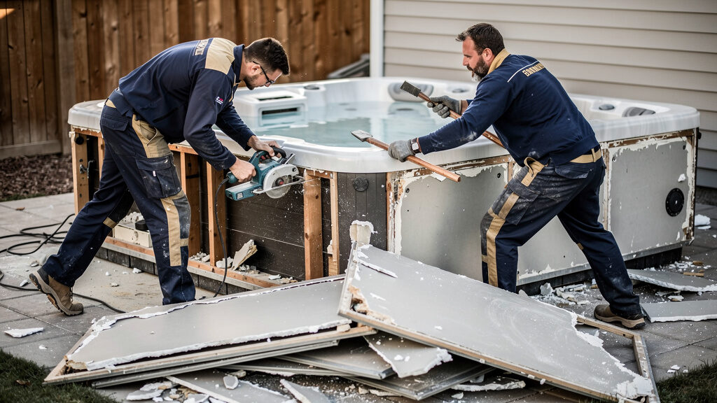 Hot tub removal and water draining