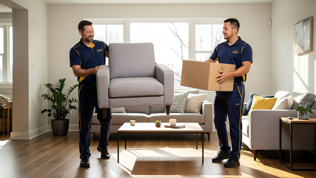 Property management cleanout in Greeley with furniture and appliances being removed